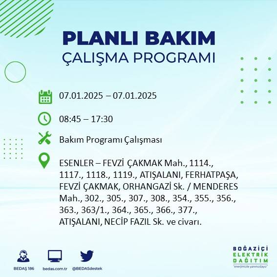 İstanbul'un neredeyse her ilçesinde elektrik kesintileri yaşanacak: BEDAŞ duyurdu 27
